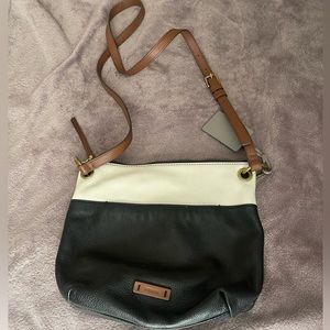 Fossil Keely Crossbody Bag Cream Black Leather Purse